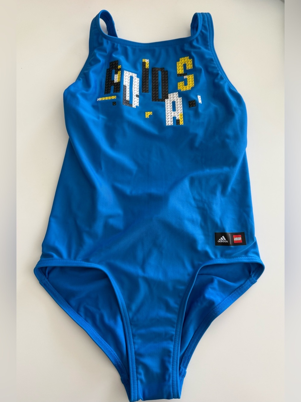 adidas X Lego Girls One Piece Graphic Bathing Suit, Blue, Medium, NWT